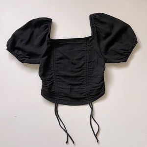 Black linen crop top by Wild Fable with Puff sleeves